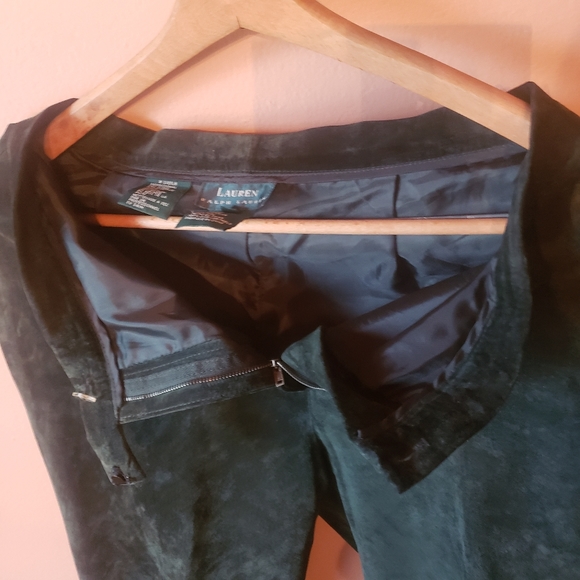 Vtg Lauren Ralph Lauren Green Suede 2 pc Leather Suit Jacket + Pants set - Picture 15 of 16
